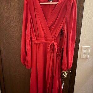 Tommy Hilfiger Red Wrap Dress with Bishop Sleeves size 10 new with tags